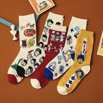 Забавные носки-злодеи для мужчин и женщин, корейская версия в тюбике, в стиле харадзюку, носки с рисунком милых девочек, сетчатые носки Red Tide