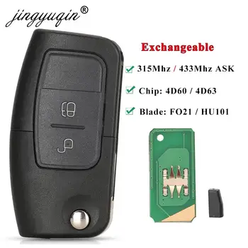jingyuqin 2 Кнопки Откидной 315/433 МГц Дистанционный Автомобильный Ключ Для Ford Eco Sport Focus Mk2 Fiesta Ranger Kuga 4D60 4D63 Fo21 HU101