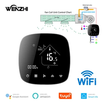 Wifi Термостат Для Кондиционирования Воздуха Фанкойл Цифровой Регулятор Температуры Кондиционера 220V Tuya Smart Life Alexa Google Home