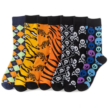 Новые обалденные носки с черепом, мужские носки с изображением Тигра и Инопланетянина, новинка, хип-хоп, Оранжевые носки с сумасшедшим трендом, подарок