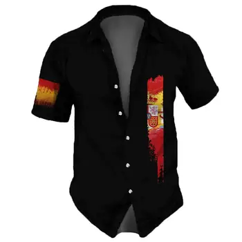 Летняя мужская рубашка с принтом Испанского флага, Повседневная одежда в гавайском стиле, Толстовка, Уличная мода, Футболки, Свободная рубашка Оверсайз