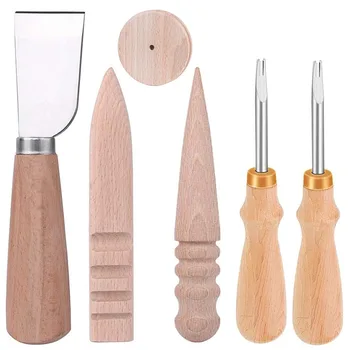 Нож Из натуральной кожи + 2 Размера Для Скоса кожаной кромки + 3 ШТ Инструменты для кожевенного производства из дерева, Полировщик, Скошенный Нож для Зачистки Кромок