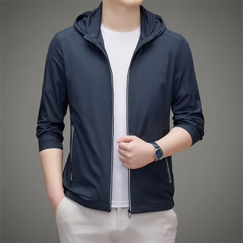 Sumemr/мужские легкие солнцезащитные повседневные куртки 2023, Новое поступление, Мужское модное дышащее тонкое пальто с капюшоном (летнее)