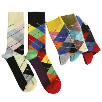 6 Пар/лот Eur38-44 Мужские Забавные Разноцветные Хлопчатобумажные носки с Чесаным Рисунком, Красный Аргайл, Дюжина Упаковок, Повседневные Носки Happy Socks, Свадебные Носки Meias