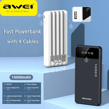 Awei 4 в 1 20000 мАч/10000 мАч Портативный Внешний аккумулятор Powerbank Быстрое Безопасное Зарядное Устройство Съемный Банк Питания для Телефона nавербанк