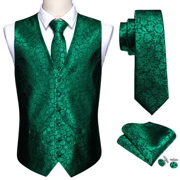 Barry.Жилеты для мужского костюма Wang, зеленый жилет с цветочным рисунком, шелковый жилет с V-образным вырезом, мужской жилет в клетку, комплект галстуков для официального отдыха M-2051