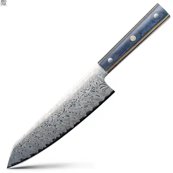 Кухонный нож ALLWIN Santoku с лазерным дамасским рисунком, Кухонный нож с эргономичной деревянной ручкой Pakka, Нож для овощей и мяса, Инструмент для приготовления пищи