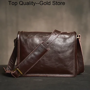 Мужская сумка через плечо из натуральной кожи, повседневная Сумка-мессенджер в стиле колледжа, 12,9-дюймовый ноутбук