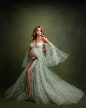 Платье для беременных для фотосессии с Длинным рукавом из тюля для Душа Ребенка, Свадебное белье, халаты для беременных