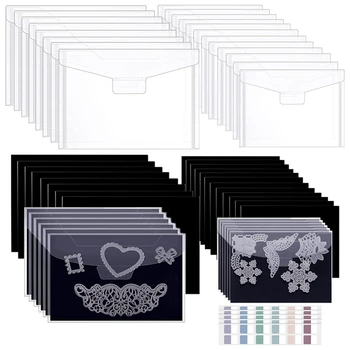 40 ШТ. Сумки для хранения, вырезанные из формы, с резиновыми магнитными листами и этикетками, Прозрачный закрывающийся пластиковый карман для хранения