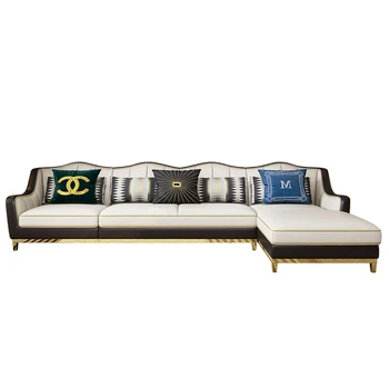 Угловой диван для гостиной, комбинированный комплект, L-образный Роскошный кожаный диван