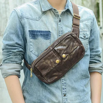 Модная мужская маленькая нагрудная сумка из натуральной кожи высокого качества, дизайнерская роскошная сумка из натуральной воловьей кожи для ежедневных занятий спортом на открытом воздухе, поясная сумка