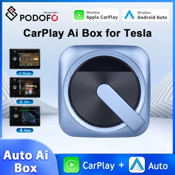 Podofo Беспроводной Carplay Для Tesla Android Auto AI Box Connect Для iPhone/Android Беспроводной Адаптер Carplay Airplay Mirror Cast