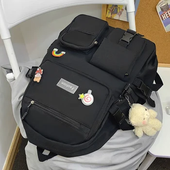 Нейлоновый уличный рюкзак с кукольной подвеской на молнии, школьный рюкзак Большой емкости, простой однотонный водонепроницаемый для деловой поездки