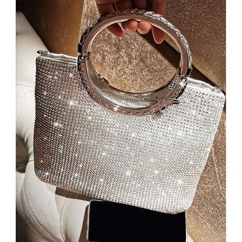 Металлическая резная ручная сумка с кристаллами большой емкости, женская маленькая сумка-ведро