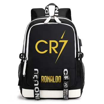 Футбольная звезда Роналду Принт USB Рюкзак Студенческая школьная сумка для кампуса, молодежная дорожная сумка для путешествий на открытом воздухе, сумка для компьютера