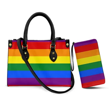 Belidome/ Женские сумки из 2 предметов, кошелек в полоску Rainbow Pride, Кожаные Роскошные сумки-тоут, сумка через плечо с ручкой сверху, сумка-кошелек, комплект