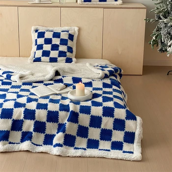 Классическое одеяло в шахматном порядке, Детское одеяло со смайликом, Современное простое двустороннее кашемировое одеяло