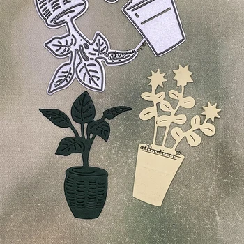 Новое растение в горшках с цветочными листьями, металлические штампы для резки, альбом для скрапбукинга, бумажные открытки, декоративные поделки, штампы для тиснения