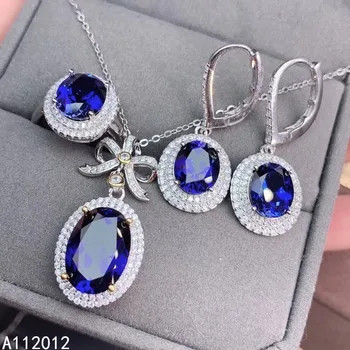 KJJEAXCMY изысканные ювелирные изделия из натурального сапфира стерлингового серебра 925 пробы модный комплект украшений с драгоценными камнями для девочек, кольцо, серьги, тест на поддержку