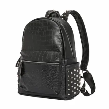 XZAN Мужской Черный рюкзак из искусственной кожи с заклепками, модный дизайнерский рюкзак для ноутбука, мужской дорожный рюкзак через плечо, студенческий школьный рюкзак Mochila