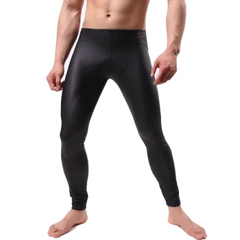 Модные узкие брюки для фитнеса из искусственного меха, мужские Сексуальные эластичные леггинсы, Брюки, Мужское нижнее белье, Брюки из искусственной кожи, Длинные брюки
