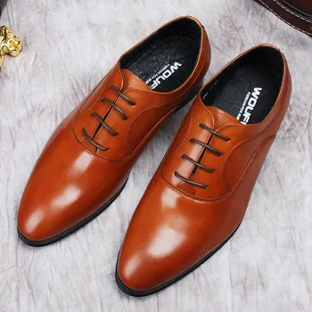 Роскошные мужские модельные туфли из натуральной кожи, мужские свадебные туфли-Оксфорды из натуральной кожи с заостренными краями, Черные коричневые туфли на шнуровке, официальные мужские туфли