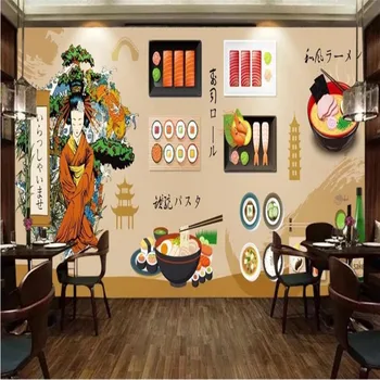 Обои для японской кухни с ручной росписью на заказ 3D, Суши-ресторан Izakaya, Промышленный декор, Фоновая роспись, Обои 3D