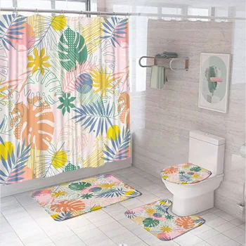 Набор штор для душа с абстрактными тропическими листьями, занавески в стиле бохо, занавески для ванной Комнаты, противоскользящий коврик для ванной, крышка унитаза, Ковер, Домашний коврик