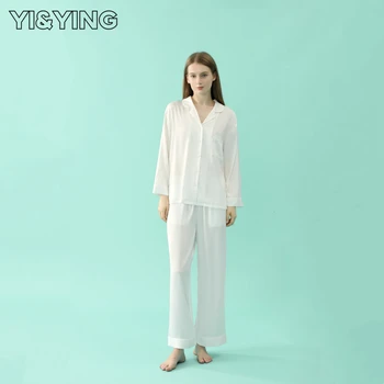 Пижама Женская С Длинным рукавом Весна/Лето, Пижама из искусственного Шелка Большого Размера, Однотонный Шелковый Комплект Для Дома YA2C060 (Белый)