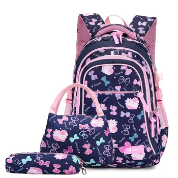 3 шт./компл. Школьные сумки с принтом банта для девочек-подростков, водонепроницаемые школьные сумки для начальной школы, детский студенческий рюкзак принцессы Mochila Infantil
