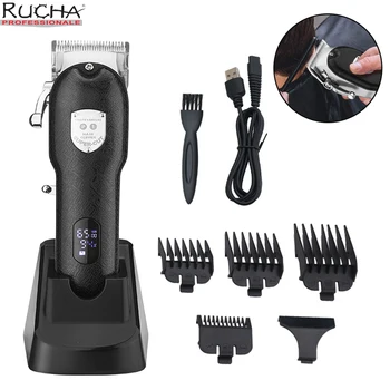 Профессиональная машинка для стрижки волос с литиевой батареей, заряжаемая через USB, с ЖК-дисплеем и зарядной док-станцией для стрижки мужской бороды