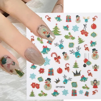 Рождественские Наклейки Для ногтей 3D Санта-Пряничный Человечек Милый Медведь Мультяшный Слайдер Зимние Каникулы 2022 Обнаружен Новогодний Маникюр