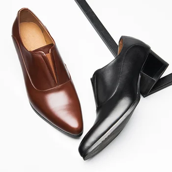 Роскошная мужская вечерняя обувь из натуральной кожи, улучшающая внешний вид, Модные дизайнерские оксфорды на толстой подошве