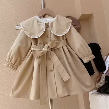 2023 Новое пальто для девочек, Модная ветровка с кукольным воротником, 2022 Весенне-осенняя корейская версия Детской куртки, одежда для девочек