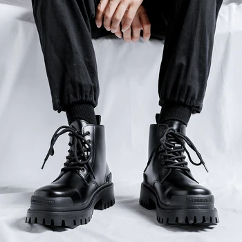 Новые весенне-осенние модные удобные ботинки Martin в британском стиле средней длины на толстой подошве