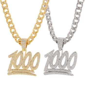 Ожерелье в стиле хип-хоп с украшением в виде кристаллов и 1000 цифр с кубинской цепочкой Майами, Ожерелья для женщин, мужчин, Модные украшения в стиле панк