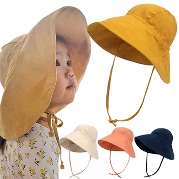 Летняя Детская шляпа от солнца с большими полями, Весенняя детская шляпа-панама для девочек и мальчиков, Хлопковая льняная детская кепка, детские шляпы для пляжных путешествий, кепки SPF 50 +