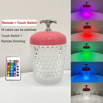 Настольная лампа с кристалалми и стразами, 3/16 цветов, ночник с регулируемой яркостью, RGB, светильник с романтической атмосферой, перезаряжаемый для декора спальни