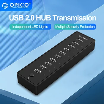ORICO USB-концентратор 10 портов ABS USB2.0 концентратор с адаптером питания 12 В Высокоскоростной USB-разветвитель для ПК Компьютерные Аксессуары Кабель для передачи данных длиной 1 М