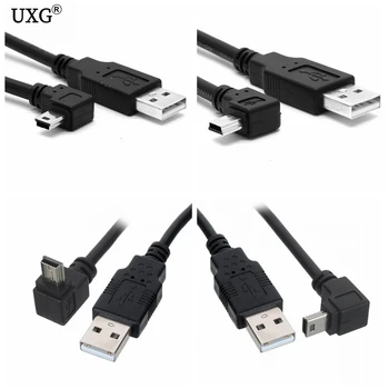 USB 2.0 к Mini USB B Type 5pin 90 Градусов Вверх и вниз, влево и вправо Угловые Цифровые Кабели для передачи данных, удлинительный кабель 25 см 1,8 м