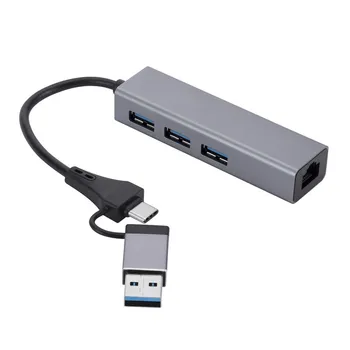 USB3.0 Type C 2 в 1 к RJ45 1000 Мбит/с Из Алюминиевого Сплава Ethernet Гигабитная Сетевая карта Usb C к USB-концентратору Адаптер Док-станция