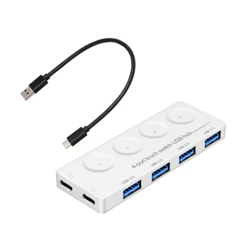 USB-концентратор 3.0 Splitter, 4-портовый USB-концентратор для передачи данных с индивидуальными переключателями включения/выключения и подсветкой для ноутбуков, ПК, компьютеров, мобильных жестких дисков