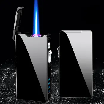 Металлическая ветрозащитная зажигалка 2 в 1, креативная USB, металлическая струя Пламени, светодиодная Газовая зарядка, Электрический фонарь для выживания, Аксессуары для сигарет с турбонаддувом
