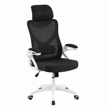 Эргономичный офисный стул из сетки с высокой спинкой и регулируемым мягким подголовником, белый / черный