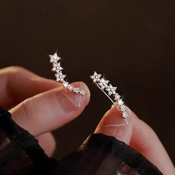 Корейские блестящие серьги в виде звезды и цветка из Циркона для женщин, Изысканные серьги с кристаллами Серебристого цвета, ювелирные изделия, подарки