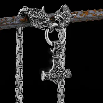 Головка из нержавеющей стали Волк Молот Тора Викинг ожерелье Северной мужские ретро кельтский Амулет кулон подарок на день рождения ювелирные изделия оптом