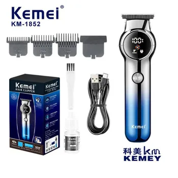 kemei машинка для стрижки волос KM-1852 перезаряжаемая машинка для стрижки волос масляная машинка для стрижки головы, вырезающая линию волос, белый нажимной ЖК-дисплей