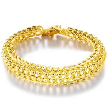 Простой дизайн, браслет-цепочка из 24-каратного золота, никогда не выцветает, Винтажный мужской браслет с крючком, Ювелирные изделия, подарки для мужчин