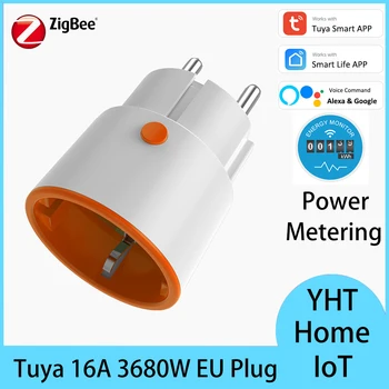 Tuya ZigBee3.0 16A Замер мощности WiFi EU Smart Plug Розетка Защита от перенапряжения Google Работает с Alexa APP Direct Концентратор не требуется